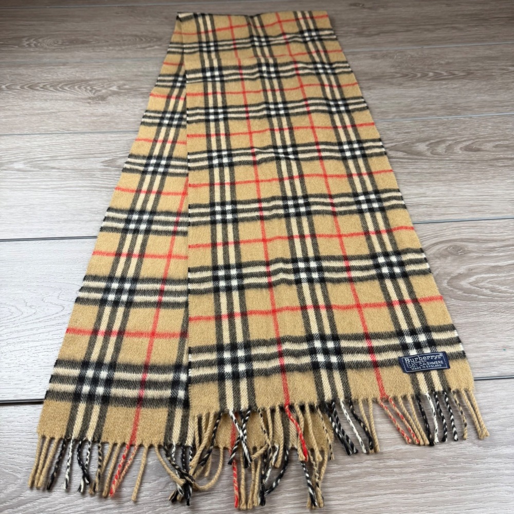 Burberrys Unisex Scarf 100% Cashmere Nova Check Plaid Tan OS